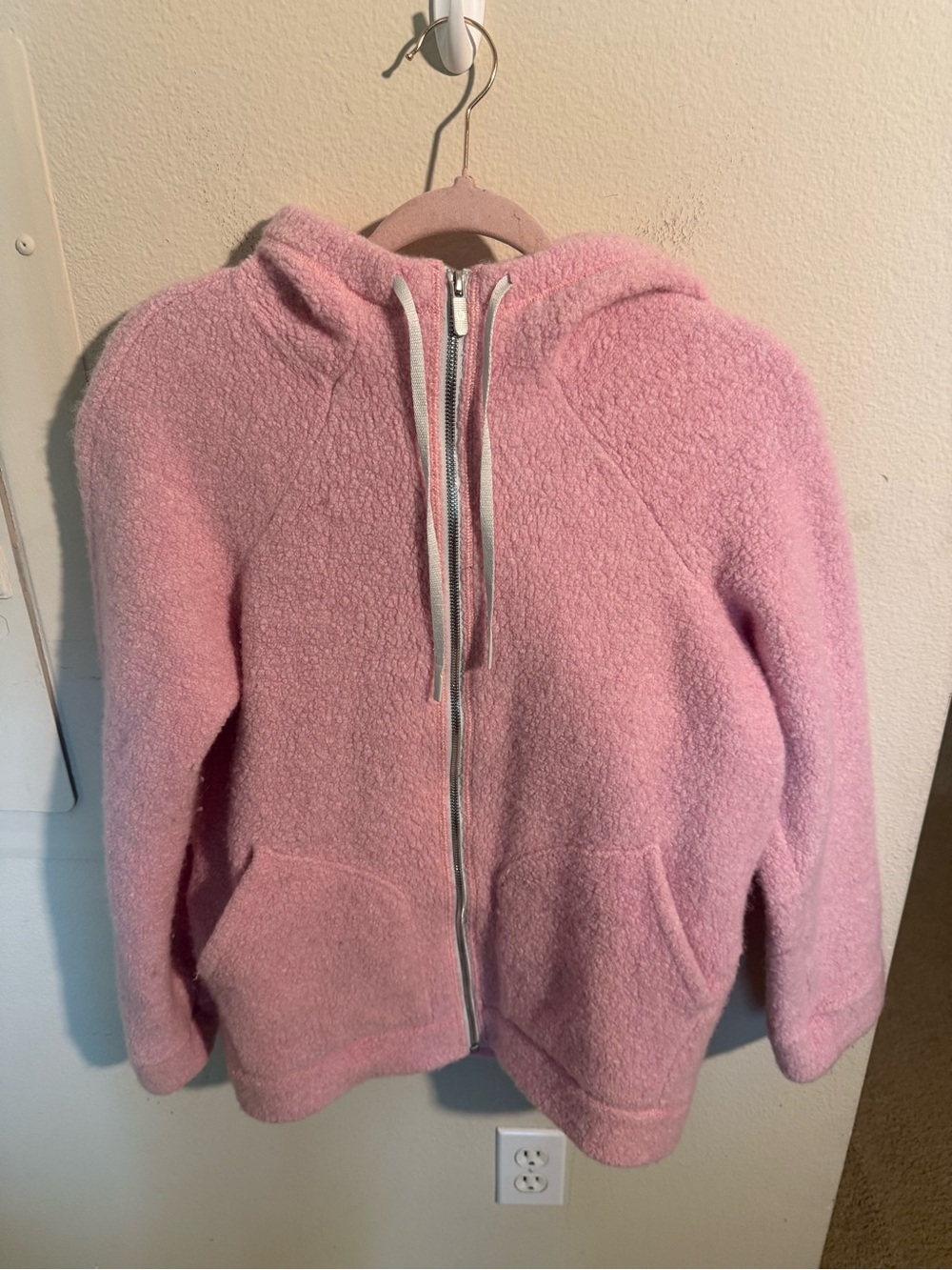 Lululemon Size 4 Pink Wool Fleece Full Zip Hoodie Jacket Sherpa